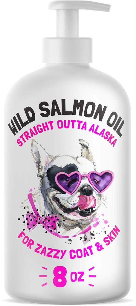 Wild Alaskan Salmon olio per cani e gatti - Pure Fish Omega 3 6 9 Liquid EPA DHA acidi grassi - Skin & Coat Supplement - Supporta la funzione congiunta, cervello, occhio, immunitario e salute del cuore - Made in USA 8 oz