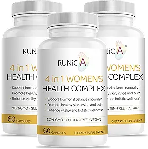 4-in-1 Complesso di equilibrio ormonale femminile | Rosehip, Pueraria & Sera Primrose con Soia Isoflavones | Ciclo mestruale, Menopausa, Livello di energia e supporto sano della pelle 180 capsule vegan