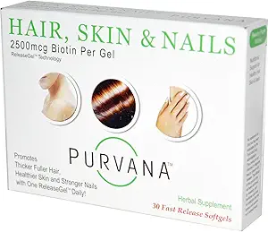 Wellgenix Purvana Hair, Skin e Nails Vitamin Softgels per l'assorbimento elevato - Biotina a doppia resistenza 2500mcg, VIT A & B, Acido Folico, Estratto di semi di Uva - Supplemento di erbe (30 Conte)