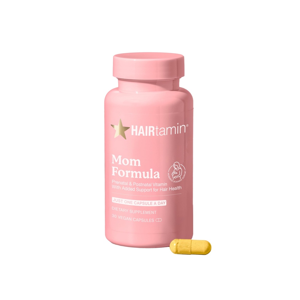 HAIRtamin MOM Vegan Prenatal & Postnatal Multivitamin Supplément et Vitamine capillaire Grossesse, postpartum, Allaitement Probiotique Vitamines capillaires un jour avec Biotine, Zinc, Fer (30 comtes)