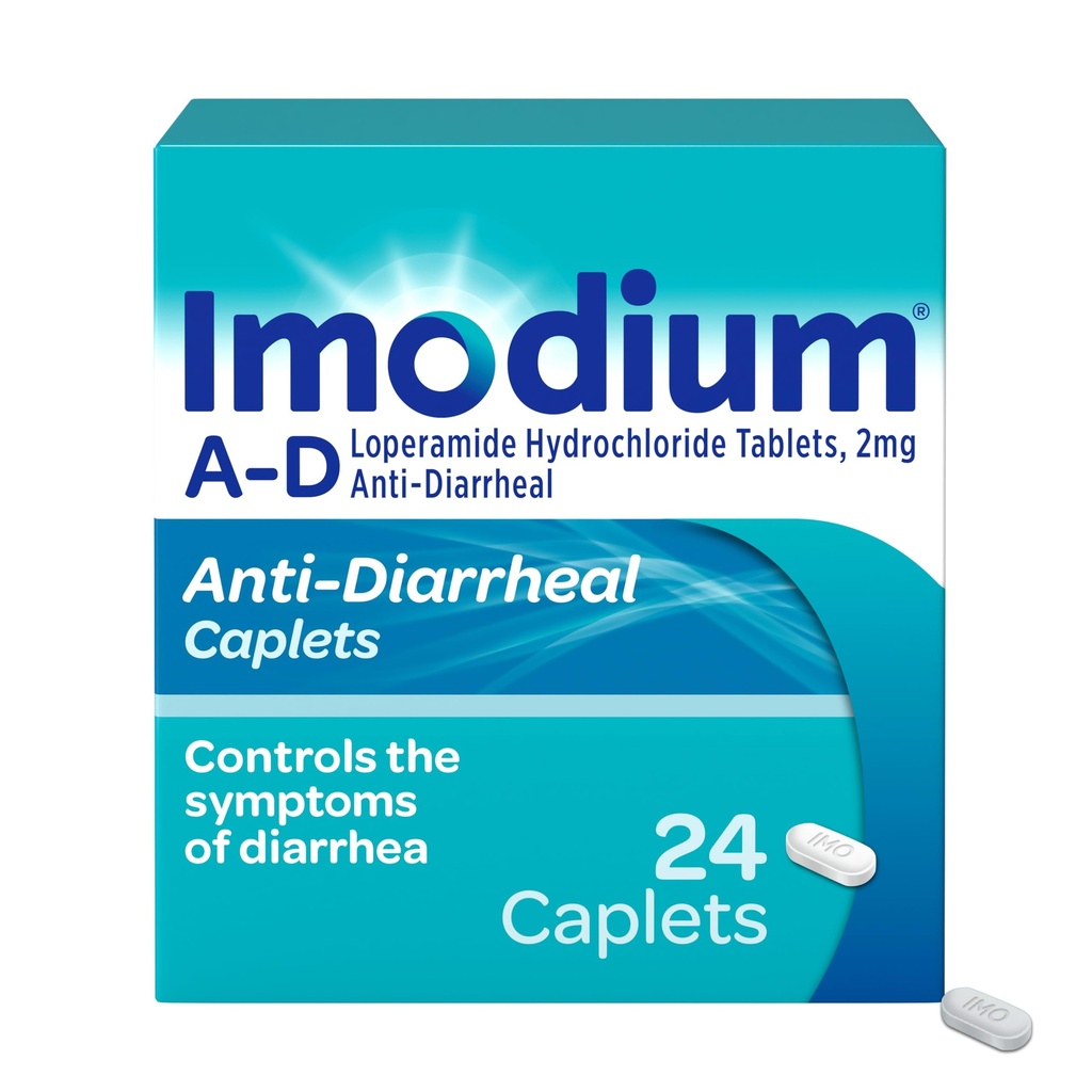 Imodium A-D Diarrhea Relief Caplets mit Loperamid HCl, Anti-Diarrheal Medizin zur Bekämpfung von Symptomen der Durchfall durch Akute, Traveler's Diarrhea, HSA/FSA Eligible, 24 ct