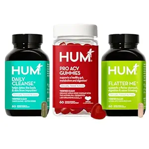 HUM Gut Health Bundle, Daily Cleanse, Flatter Me Digestive Enzyme & Pro Apple Cider Vinegar Gummies mit Probiotics for Digestive Health, Probiotics, Vitamin B12, ACV, 3-Step Wellness Support Pack