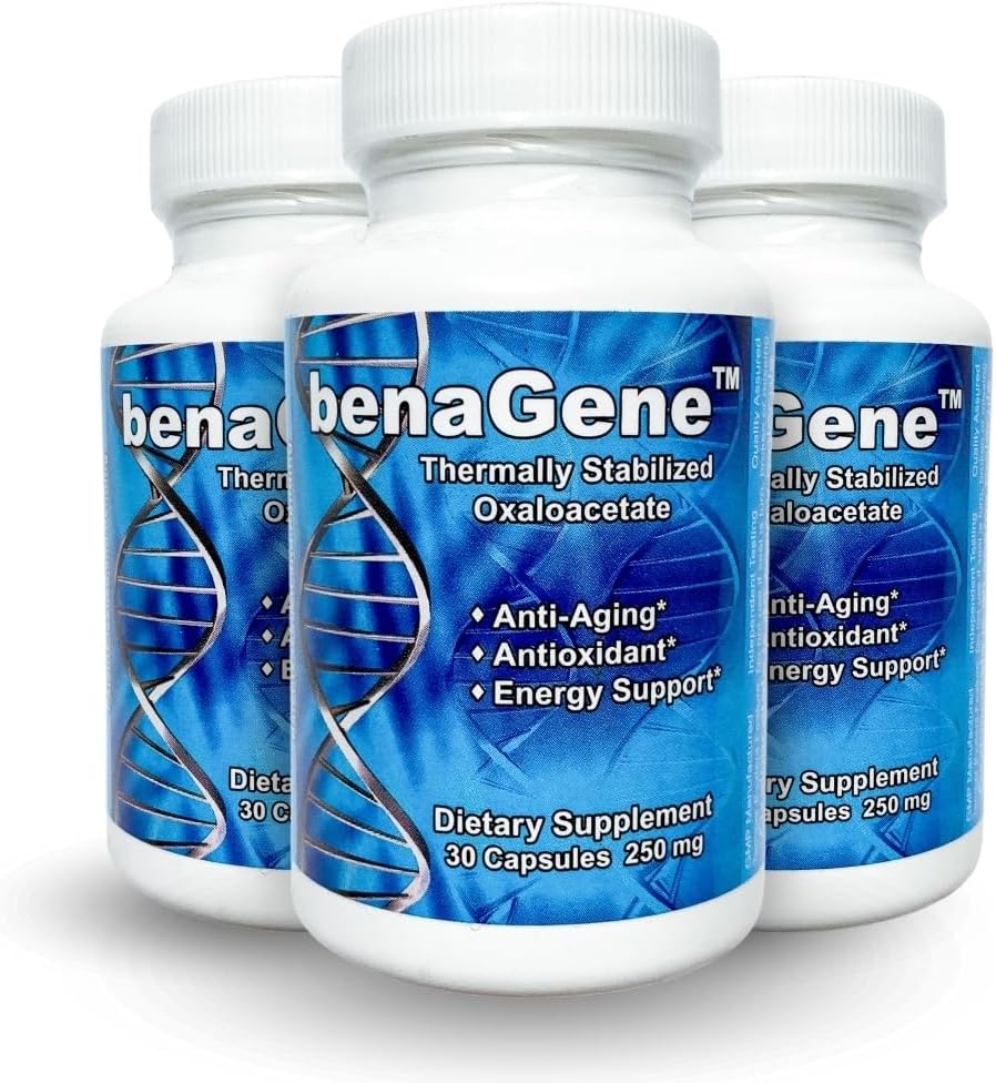 Benagene Oxaloacetate Supplemento - Supporta energia cellulare, Metabolismo sano, & Body Regulation - Stabilizzato termicamente con vitamina C - Non OGM & Vegan - Una volta al giorno (90 Serve)