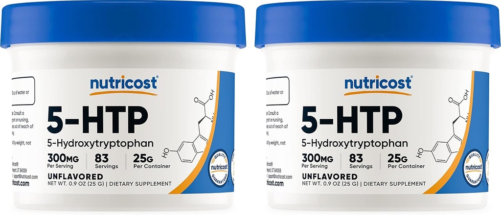 Nutricost 5-HTP Pulver 25 Gramm (2 Packung) (300 mg pro Servierung)