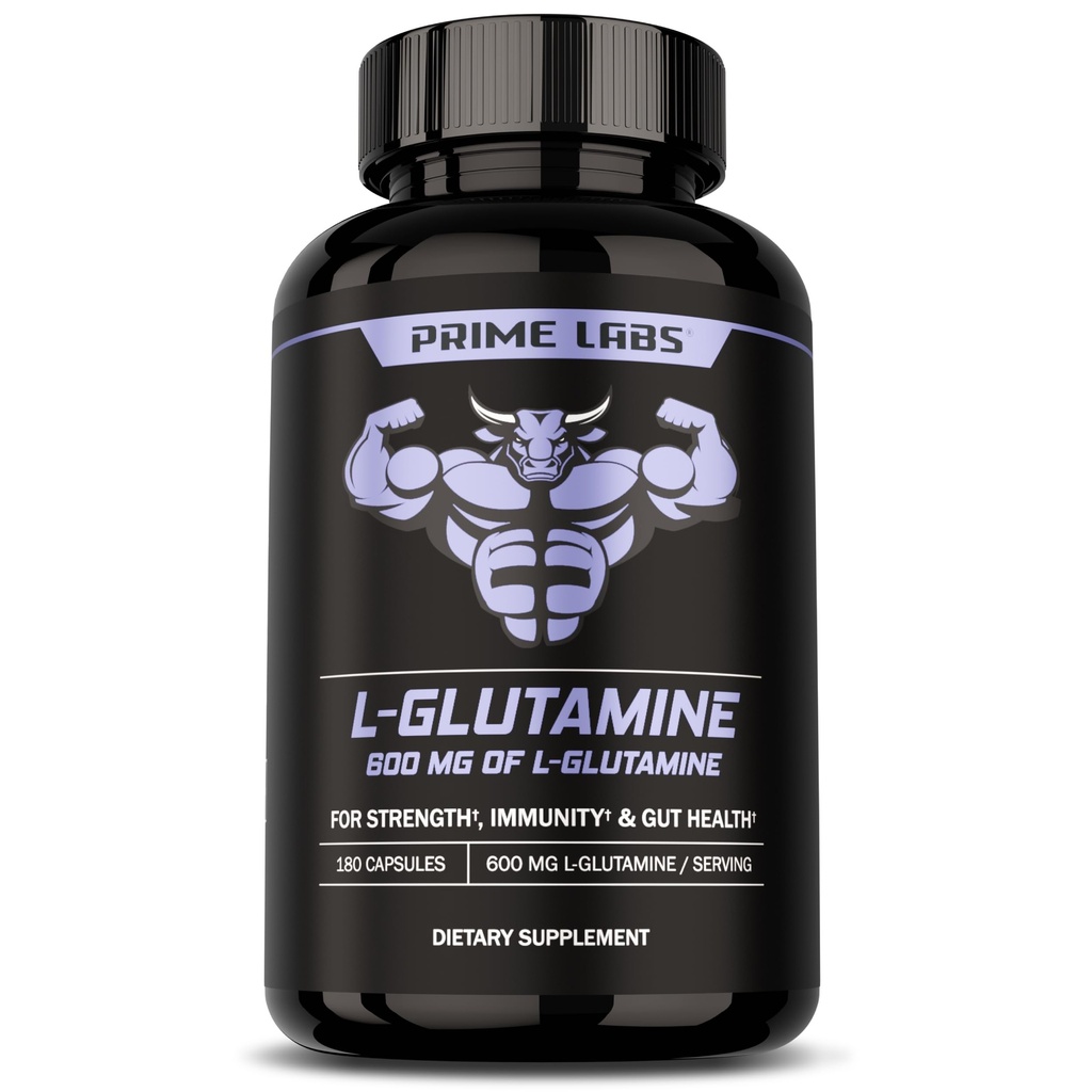 Prime Labs L Glutamine Kapseln 600mg - Unterstützt Kraft, Muskel-Recovery, Immunität, & Gut Gesundheit - Aminosäure-Ergänzung - für Männer & Frauen