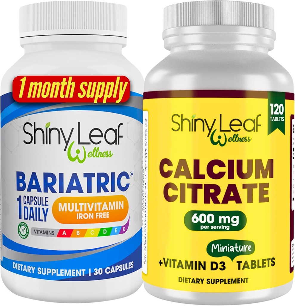 Multivitamine bariatrique sans fer pour les femmes et les hommes Plus Citrate de calcium avec vitamine D3, Caplets d'avale facile, Sans saveur - 1 mois d'approvisionnement