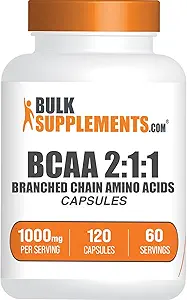 BulkSupplements.com BCAA 2:1:1:1 capsule - Aminoacidi a catena ramificata, BCAA integratori, BCAA capsule - BCAA 1000mg, BCAA Pills - Gluten Free - 2 capsule per il servizio, 120 capsule
