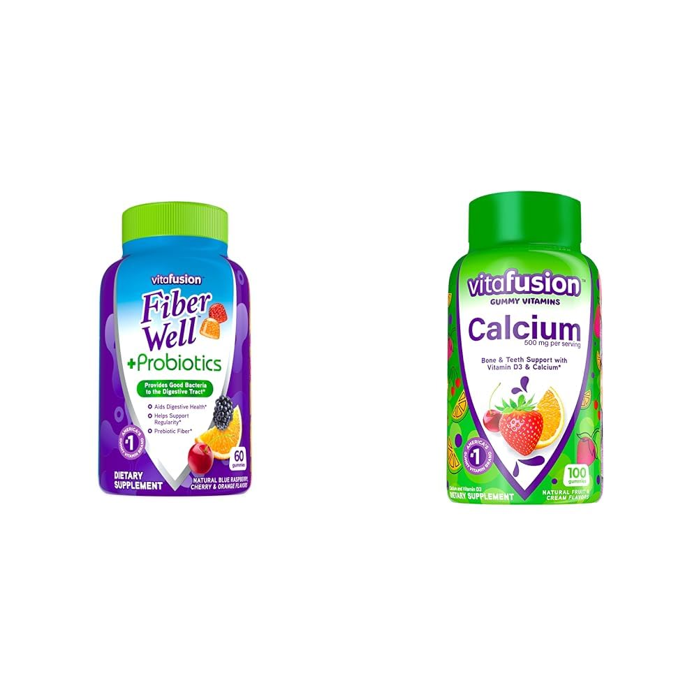 Vitafusion Fiber Well Probiotics Gummie Erwachsene 60 Graf & Calcium Gummy Vitamine Knochen Zähne Unterstützung Frucht Creme Gefickt 100 Graf