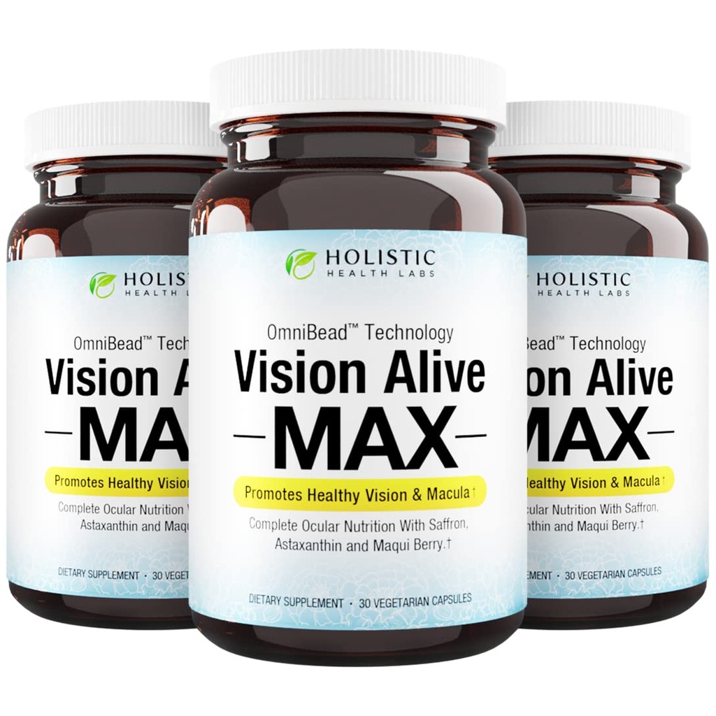 ganzheitliche Gesundheitslabors Vision Alive Max mit 8 natürlichen Inhaltsstoffen Lutemax® 2020, Bilberries, Blaubeeren, c3g von Black Currant, Maqui Berry, Saffron und Astaxanthin (30 Graf (Pack von 3))