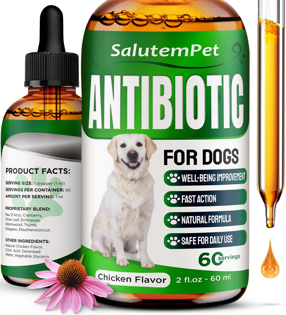Natürliche Antibiotika für Hunde | Hunde Antibiotika für Infektionen, Husten, & Allergien | Hund UTI Behandlung Antibiotika für alle Rassen | Kräuterergänzung mit Huhn Geschmack | 2 Oz