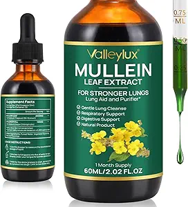 Gouttes de Mullein pour les poumons,Extrait de feuille de Mullein pour les poumons,Nettoyage naturel, Supplément d'extrait liquide de feuille de Mullein,Végétarien Mode de vie sain,2 FL OZ