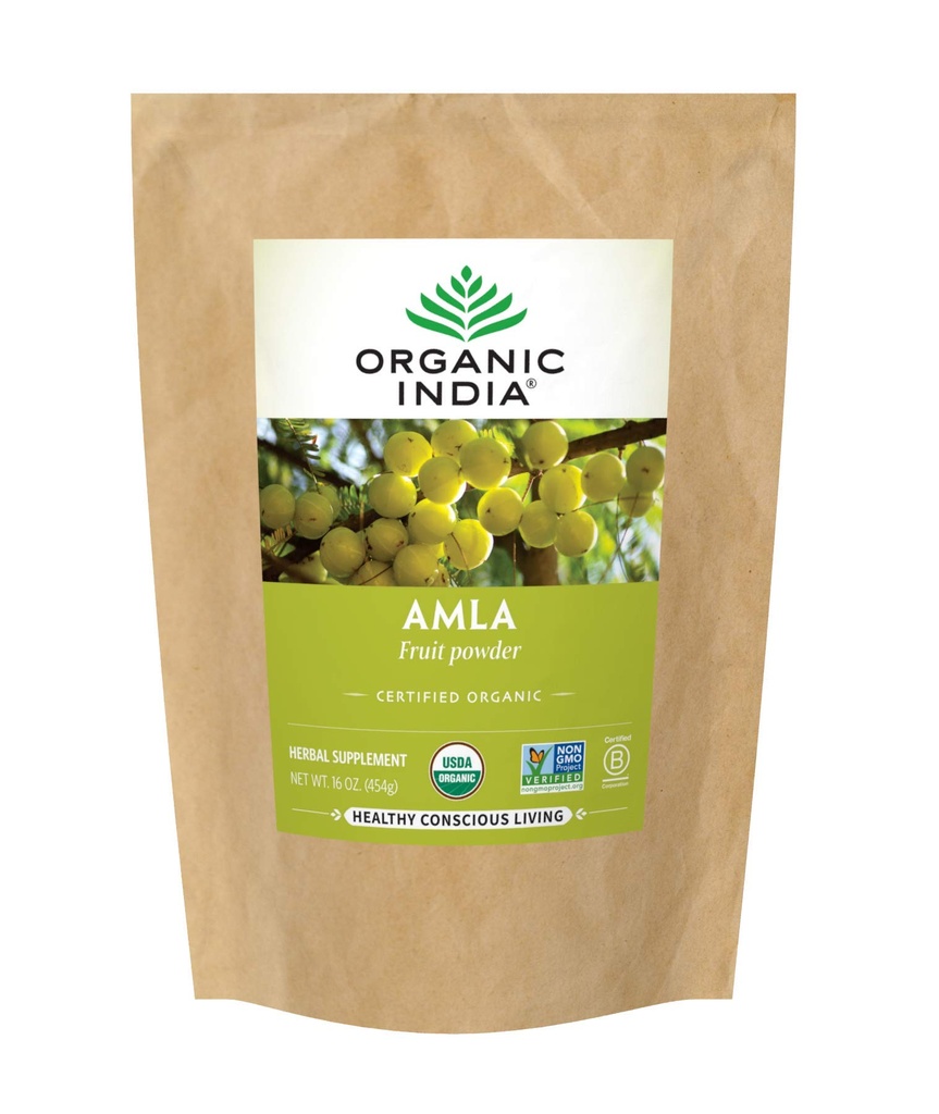 INDE ORGANIQUE Poudre Amla - Amalaki indien Gooseberry, soutien immunitaire, vitamine C pour système immunitaire, végétalien, ayurvédique Superfood, antioxydants, non-OGM, poudre Amla pour la croissance des cheveux, biologique - 1 Lb