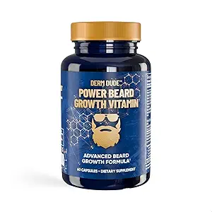 Derm Dude Power Beard Vitamines de croissance pour les hommes avec Biotin 10K MCG, Zinc B12 Saw Palmetto & Keratin pour les cheveux plus sains et plus forts du visage.