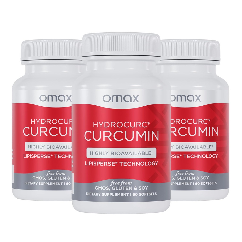 Omax3 HydroCurc Curcumin curcuma Softgels, nanoparticules d'huile MCT hautement biodisponibles pour la puissance et l'absorption, santé des articulations, 180 Softgels (3 pack)