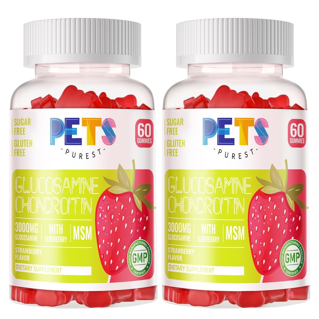 Pets Purest Glucosamin Chondroitin Gummies mit MSM & Elderberry Extra Strength - Joint Support, Antioxidant Immune Support Supplement für Erwachsene, Männer und Frauen.