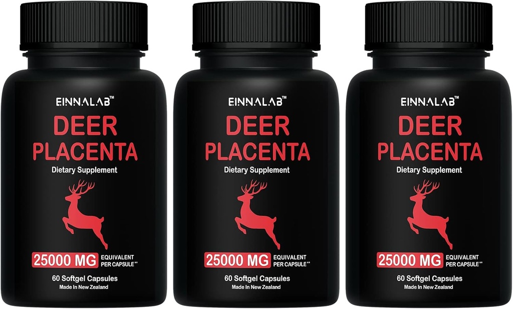 25.000 mg Più alto Deer Placenta Supplemento 60 capsule - Made in Nuova Zelanda (Set di 3 bottiglie, 180 capsule)