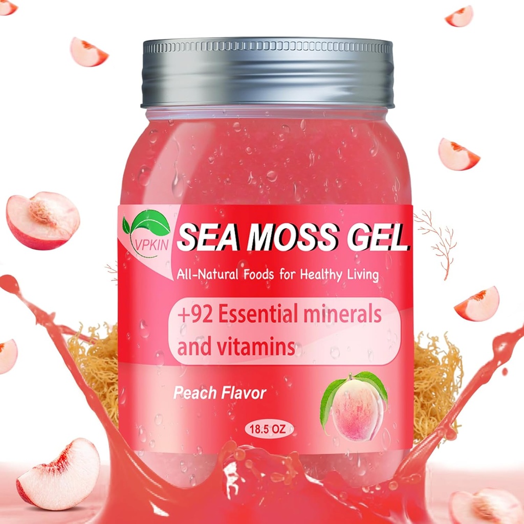 Gel Sea Moss, gel seamoss biologico irlandese fatto con frutta fresca reale, supporto immunitario e digestivo, supplemento di minerali di vitamina (Peach, 18.5OZ)