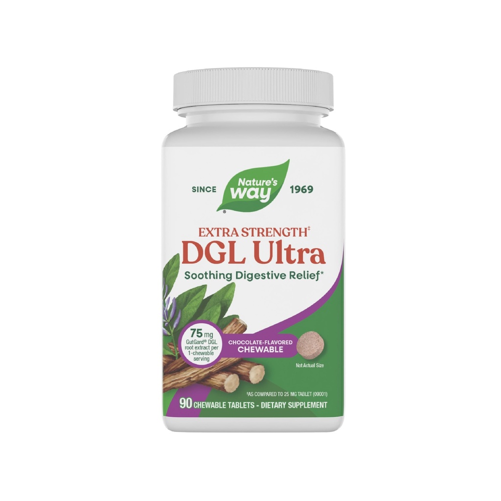 Via della natura DGL Ultra Extra Forza**, Estratto di radice di liquirizia Premium, Rilievo Digestivo di lenitivo*, con Gutgard, Vegan & Gluten Free, Cioccolato aromatizzato, 90 compresse masticabili (Packaging May Vary)