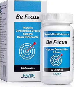 NAVEH PHARMA Essere messa a fuoco | Integratore di messa a fuoco | Booster di cervello naturale per bambini e adulti | Integratori di zafferano 30mg | Nootropic | Aiuto con memoria e attenzione | 60 Vegan & Non OGM Gummies (Strawberry)
