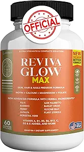 Reviva Glow Max - Haar, Haut und Nägel Unterstützung Ergänzung | Biotin, Calcium, Magnesium, Folate & Kräutermischung | Premium Formel | 60 Kapseln, Vegan & Gluten-Free