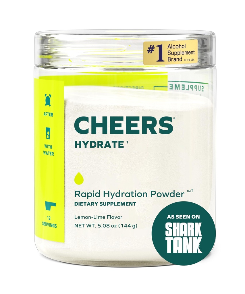Cheers Hydrate | Oral Rehydration Lösung | Elektrolyte für schnelle Hydration | Lemon Lime Flavor | 12 Servierungen | Elektrolytische Ergänzung mit Natrium, Kalium, Glucose