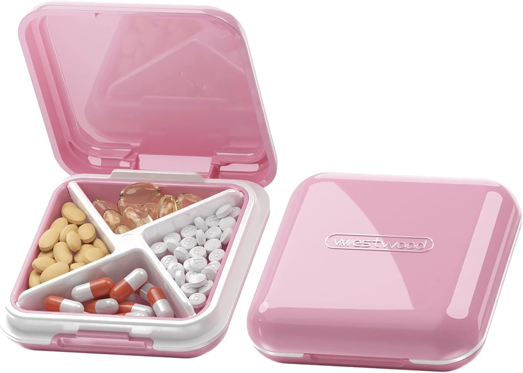 DUBSTAR Small Pill Case, niedliche Pille Box - Travel Daily Pill Organizer, Portable Pretty Pill Container für Geldbeutel, Kompakte Medizin Halter für Vitamine, Fischöle, Ergänzungen (Pink)
