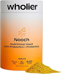 wholier Nutritional Yeast Flakes mit Präbiotika & Probiotika für Gut Health. Methylcobalamin Vitamin B12 & Vitamin D3. Vegan Cheesy Seasoning. (5.3 Unze) (Natural)