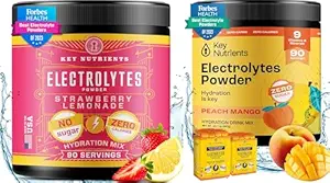 KEY NUTRIENTs Electrolyte Power Duo: Tropical Peach Mango & Juicy Strawberry Lemonade – Hydration & Endurance, Zero Sugar & Calories – 180 Serve