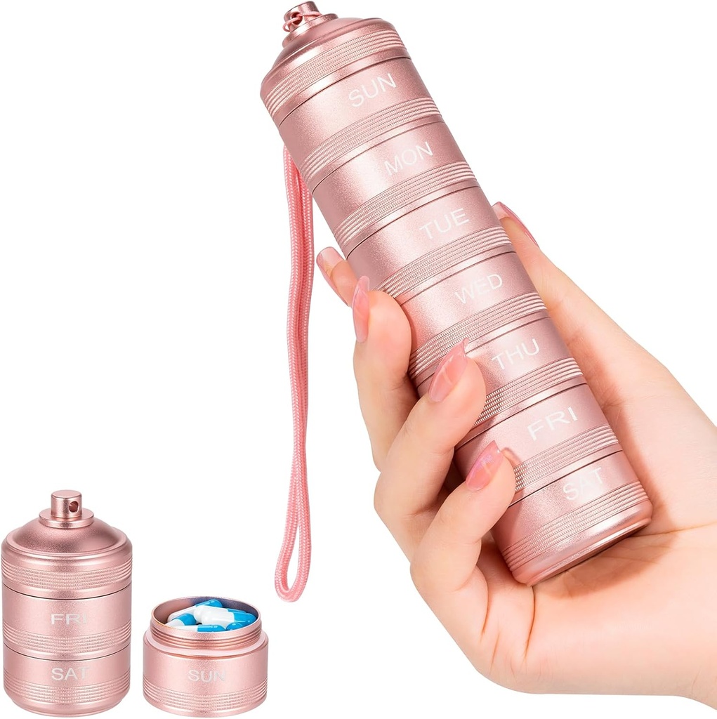 7 Tage Metall Pille Organizer - Wasserdichte Reise Vitamin Fall Pille Box, Tägliche Pille Container 7 Komponenten, Wöchentliche Pillen Behälter für Medizin ergänzt Fischöl, Pink