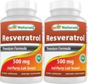 Best Naturals 2 Packs Resveratrol Complex 500 mg 60 Veg Capsule realizzati con pelle di uva, Vino rosso, Quercetina - Gluten Free & Non OGM - (Totale 120 Capsule)