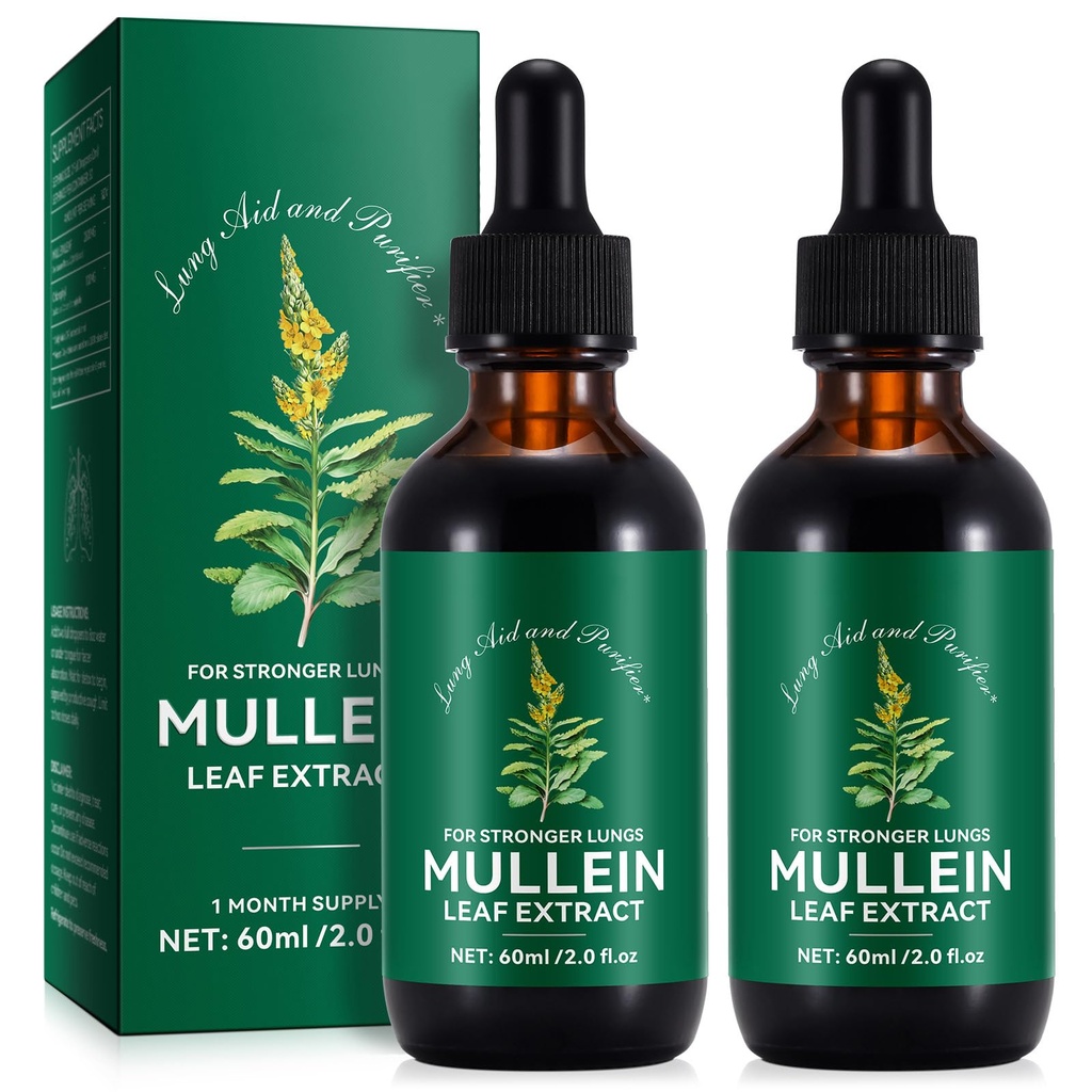 Mullein Tropfen für Lunge 4 Fl Oz - Mullein Blatt Extrakt für Lunge mit Chlorophyll - Natürliche Kräuterergänzung für Lung Cleanse, Respiratorische Unterstützung, Boosts Immunität, Digestive Wellness