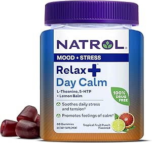 Natrol Mood+ Stress Relax+ Tag ruhige Gummis für okzialen Stress, Tropical Fruit Punch, 60 Count, 60 Tage Versorgung