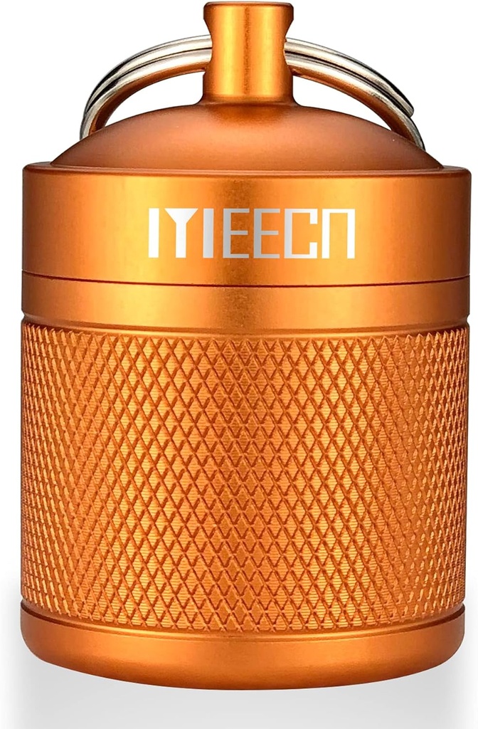 Schlüsselanhänger Pillenhalter, Box, Aluminium, Wasserdichter Behälter, Pillen-Organisator für Outdoor-Reise-Camping, Größe: 1.6 x 1.6 x 2 in (Orange)