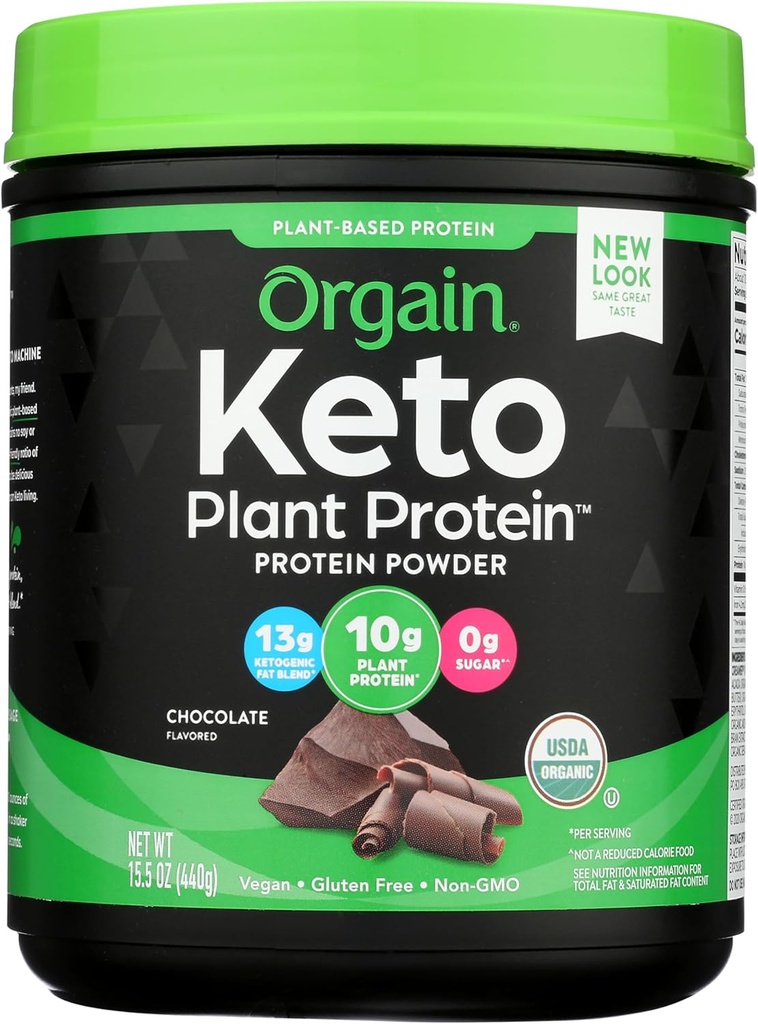 Orgain Organic Keto Vegan Protein Powder, Cioccolato - 10g Proteine Basate sulle piante, 0g Zucchero*, Olio di cocco, Senza glutine, Senza latticini, Lattosio o Soia Ingredienti, Per Smoothies & Shakes, 0.97lb