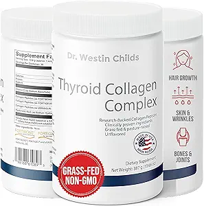 Dr. Westin Childs - Complexe de collagène de thyroïde, poudre de protéines de peptides brevetés - acide hyaluronique et vitamine C pour la thyroïde, les cheveux, la peau, les ongles, les articulations et le soutien de la digestion, nourri à l'herbe, non aromatisé, 13,6 oz
