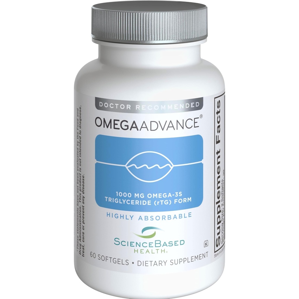 OmegaAdvance Omega-3 Fish Oil – Triglycerid Form mit 1000 mg EPA & DHA – Plus Lutein & Zeaxanthin – Unterstützt Herz, Gehirngesundheit und Augengesundheit – Lemon beschichtet – 60 Softgels