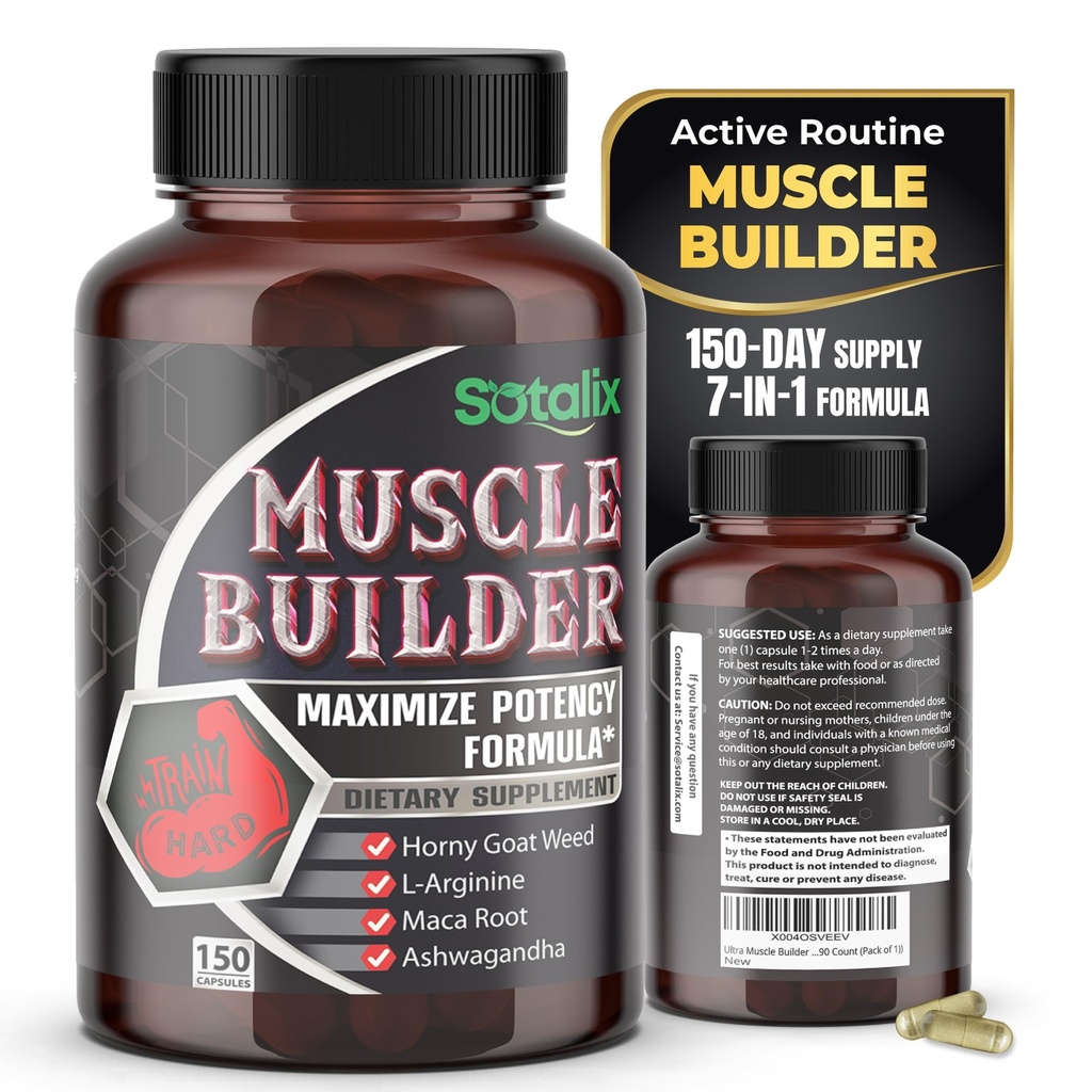 Ultra Muscle Builder Supplement con L-Arginina & Tribulus – Supporto per la formazione sportiva – 150 capsule (150-Day Supply)