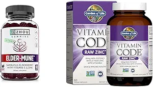 ZHOU Nutrition Elderberry Gummies with Garden of Life Zinc for Immune Health, Antiossidante Support, 60 Gummies & 30mg Zinc