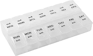 Apex Twice-A-Day Economy Organizzatore di pillole settimanali, Organizzatore di pillole settimanali, 2 volte al giorno, Facile-aperta, coperchi, Organizzare farmaci o vitamine da AM, PM o Mattina e Bedtime, Cancella