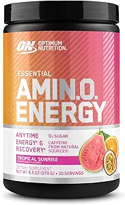 Optimum Nutrition New Flavor Amino Energy - Pre allenamento con tè verde, BCAA, aminoacidi, Keto Friendly, Estratto di caffè verde, Polvere di energia - Alba tropicale, 30 Serve (Packaging May Vary)
