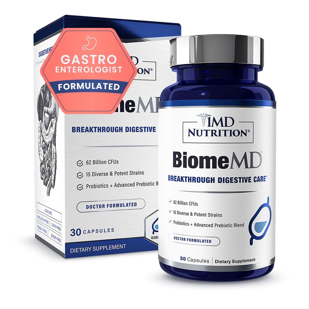 1MD Nutrition BiomeMD Probiotiques 62 milliards d'UFC, 15 souches complètes - Pro et prébiotiques