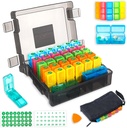 Monthly Pill Organizer 2 fois par jour avec boîte étanche de 31 jours, sac à pilule hebdomadaire, pince à pilules, pic d'ouverture en plastique pour une utilisation facile, grande capacité pour la gestion des médicaments pratiques (noir)