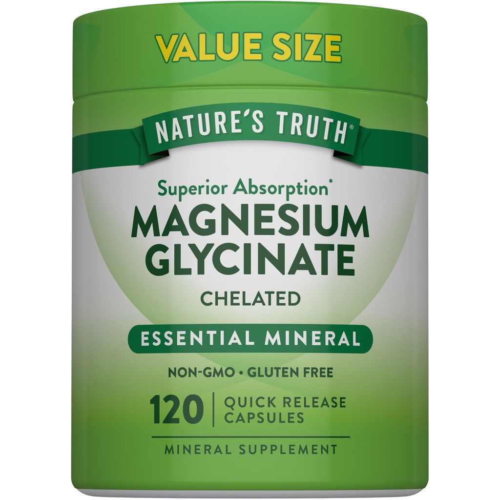 Nature's Truth Magnesium Glycinate 200mg | 120 Kapseln | Hohe Absorption Chelat Magnesium | Non-GMO & Gluten freie Mineralergänzung