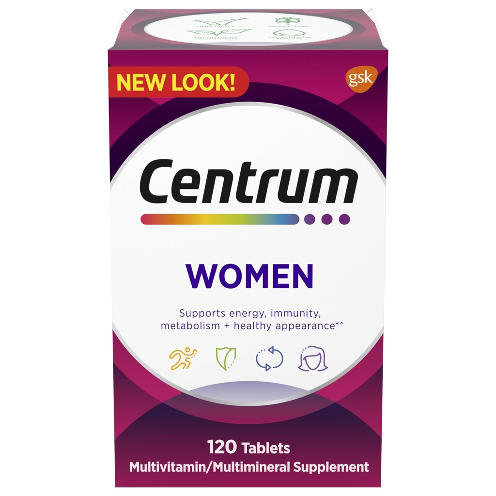 Centrum Multivitamina per le donne, Multivitaminico/Multiminerale Supplemento con Ferro, Vitamina D3, B Vitamine e Vitamine Antiossidanti C ed E, Gluten Free, Ingredienti Non OGM - 120 Conte