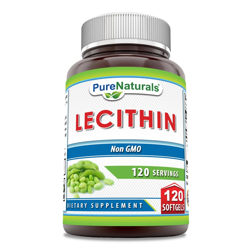 Pure Naturals Lecithin 1200 mg Softgels Supplemento | Alta potenza | Non OGM | Gluten Free (120 conteggio)