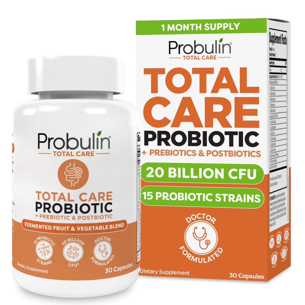 Probulin Total Care Probiotic Supplement, Daily Gut, Digestive und Immune Health Probiotics Kapseln für Männer und Frauen, 20 Billion CFU, Vegan, 30 Count Bottle