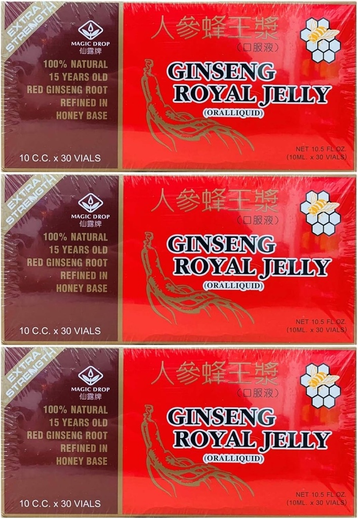 3 Boxen Magic Drop Ginseng Royal Jelly (30 Vials), Insgesamt 90 Vials