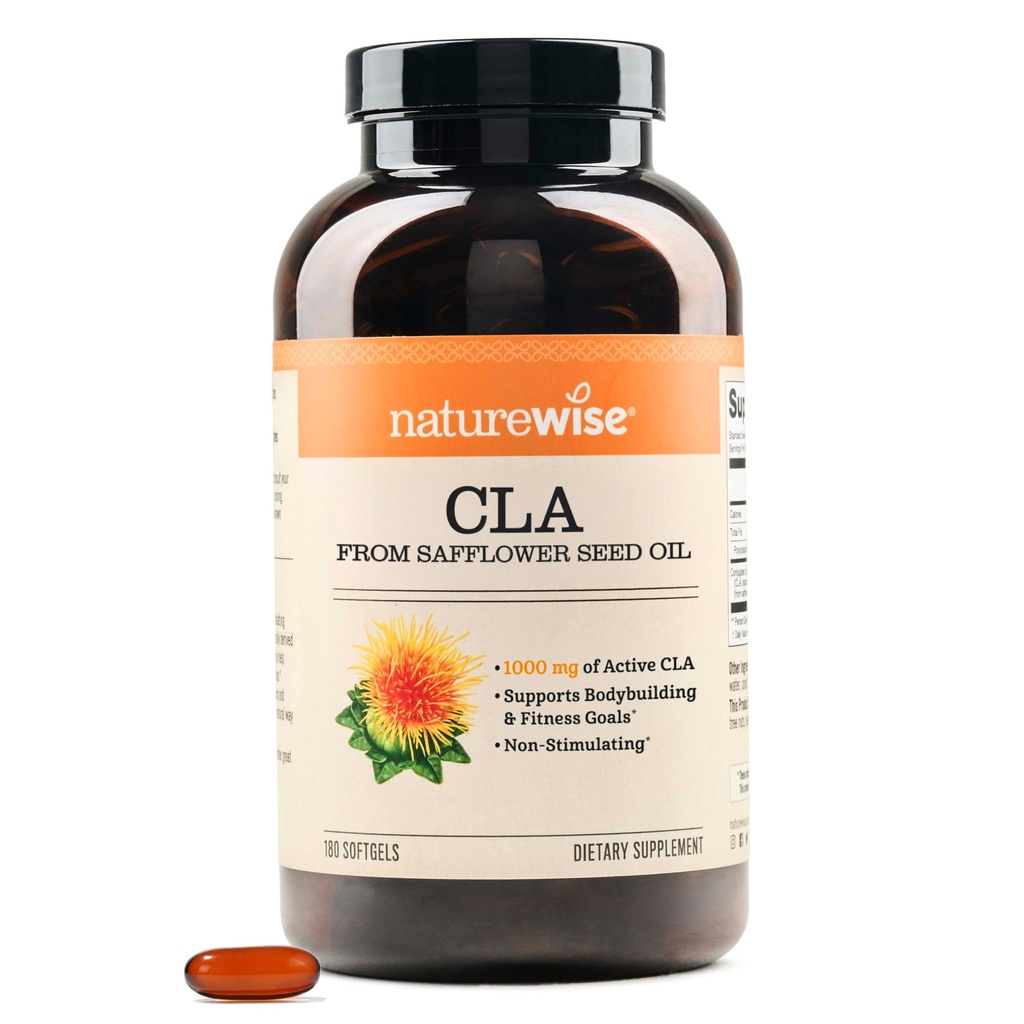 NatureWise CLA 1250 - Integratore acido linoleico coniugato per le donne e gli uomini, Non stimolante, Supporta il peso sano, obiettivi di fitness - Non OGM, senza glutine - 180 Softgels[2-Month alimentazione]