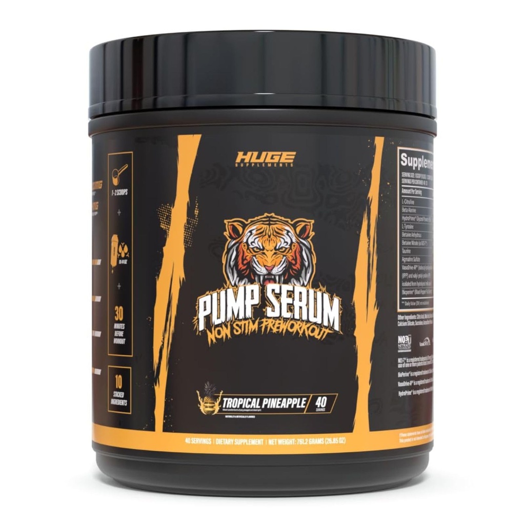 Integratori enormi siero pompa, Stim Free Pre Workout e Nitric Oxide Booster per migliorare messa a fuoco, pompe, pienezza senza caffeina, L-Citrulline, GlycerPump, L-Tyrosine, Nitrosigine (Ananas tropicale)