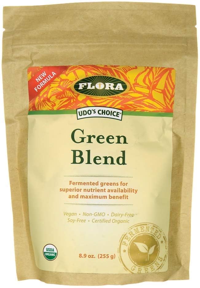 Flora - Green Blend - Offre nutrizione ottimale - Caratteristiche miscela erba fermentata - con orzo, avena, grano e erba Alfalfa - Organico, Non OGM, Vegetariano e Soia-Free - 8.9 oz. Polvere